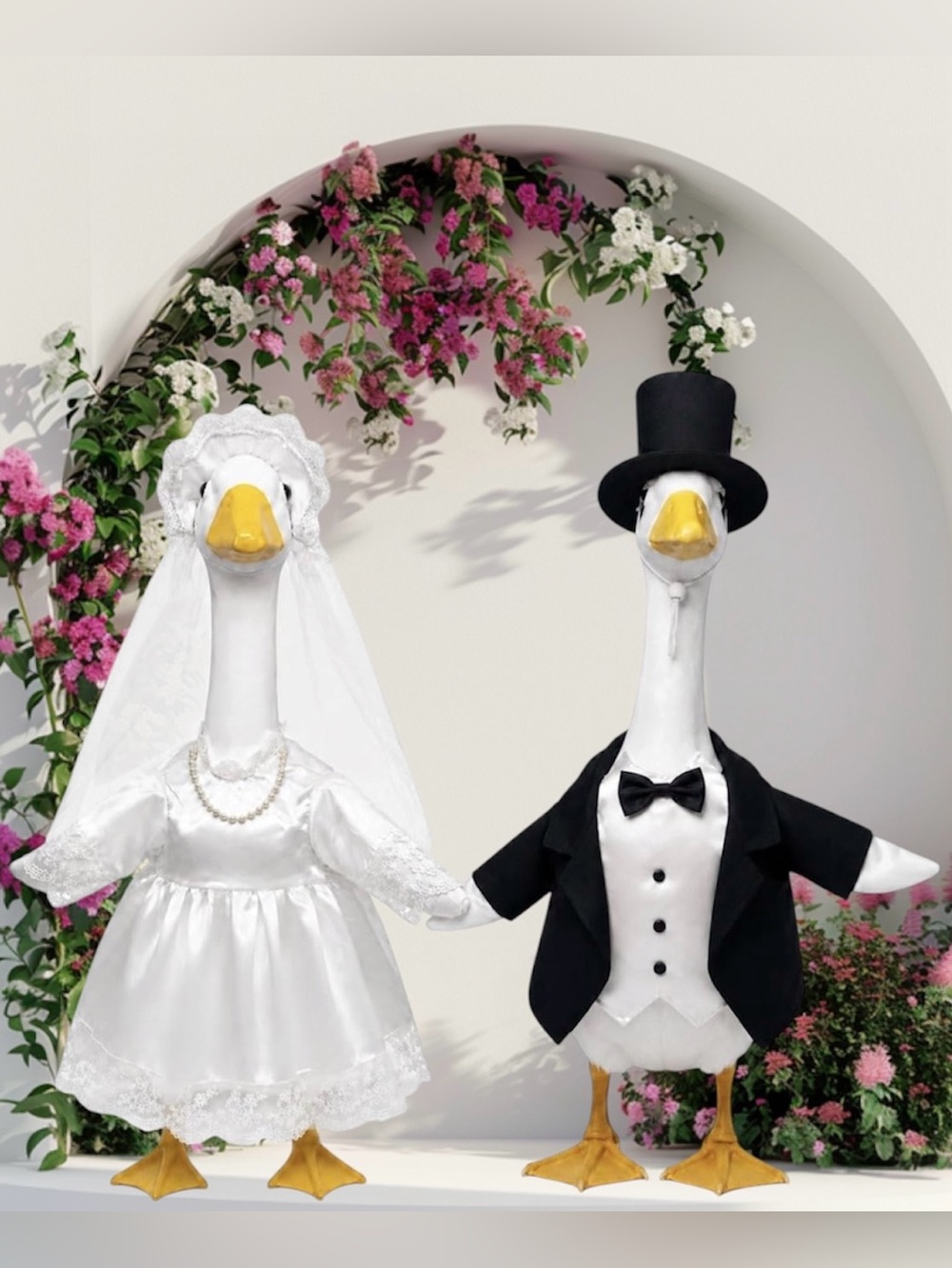 Porch Goose Outfits: Bride and Groom